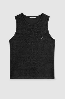 Stretch linen tank top, Black, Patrizia Pepe