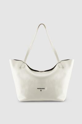 Borsa shopping in pelle martellata, Bianco, Patrizia Pepe