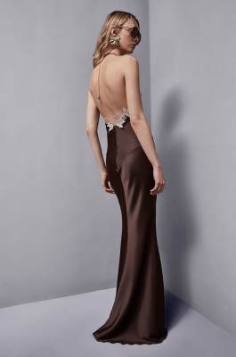 Long dress with neckline at the back, Brown, Patrizia Pepe