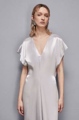 Satin V-neck dress, White, Patrizia Pepe