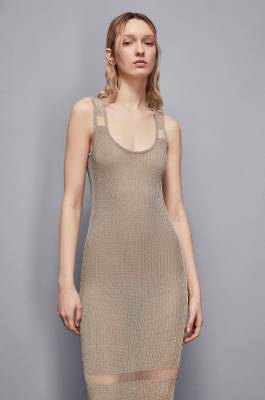Sleeveless dress with wide neckline, Gold, Patrizia Pepe