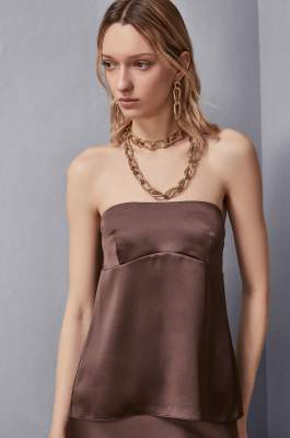 Haut bandeau ajusté en satin, Marron, Patrizia Pepe