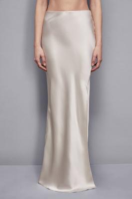 Long satin skirt with slit, Beige, Patrizia Pepe