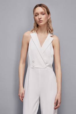 Double-breasted crepe jumpsuit, White, Patrizia Pepe