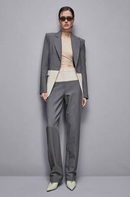 Color Block-Hose mit hohem Bund, Grau, Beige, Patrizia Pepe