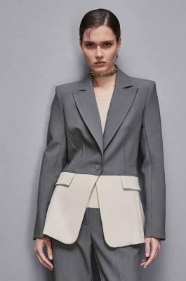 Damen-Blazer Color Block, Grau, Beige, Patrizia Pepe