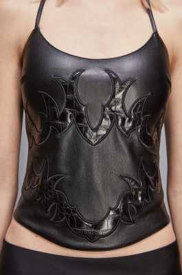 Top with patchwork embroidery, Black, Patrizia Pepe
