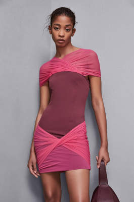 Robe courte en jersey et tulle, Rose, Violet, Patrizia Pepe