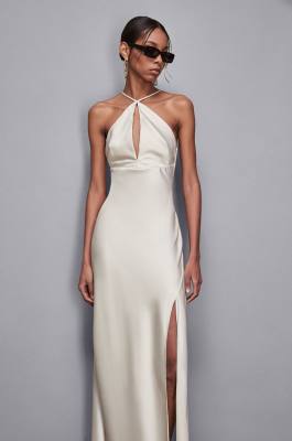 Long satin dress, Beige, Patrizia Pepe