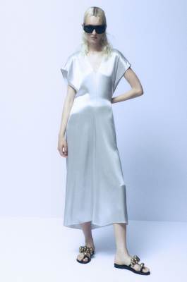 Satin V-neck dress, White, Patrizia Pepe