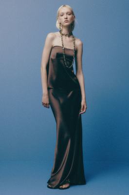 Jupe longue avec fente en satin, Marron, Patrizia Pepe