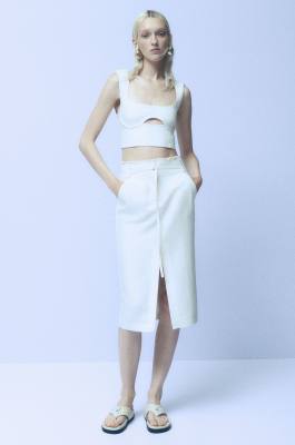 Essential viscose and linen midi skirt, Beige, Patrizia Pepe