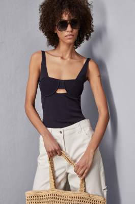 Ribbed bustier top, Blue, Patrizia Pepe