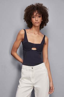 Ribbed bustier top, Blue, Patrizia Pepe