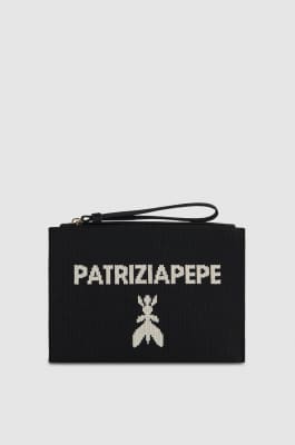 Small fabric clutch bag with zipper, Black, Patrizia Pepe
