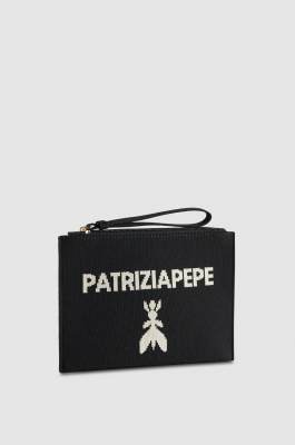 Small fabric clutch bag with zipper, Black, Patrizia Pepe