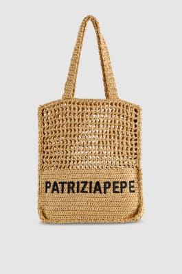 Vertical woven shopping bag, Beige, Patrizia Pepe