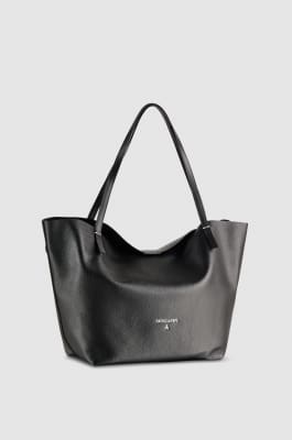 Hammered leather shopping bag, Black, Patrizia Pepe