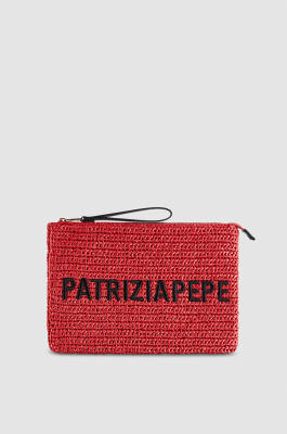 Bolso de mano tejido con bordado, Rojo