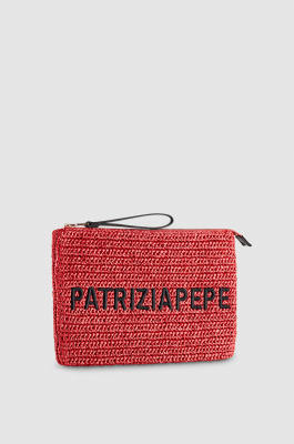 Bolso de mano tejido con bordado, Rojo