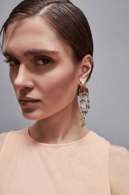 Pendant earrings in brass and glass, Gold, Patrizia Pepe