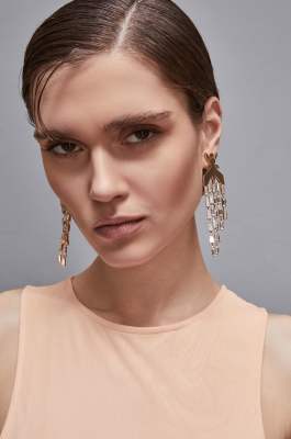 Pendant earrings in brass and glass, Gold, Patrizia Pepe