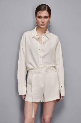 Essential viscose and linen shirt, Beige, Patrizia Pepe