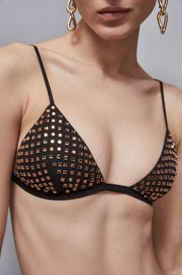 Soutien-gorge triangle avec strass, Noir, Patrizia Pepe