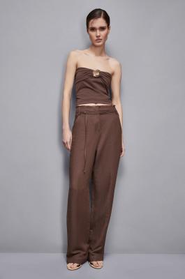 Pantalon en viscose à la coupe régulière Essential, Marron, Patrizia Pepe