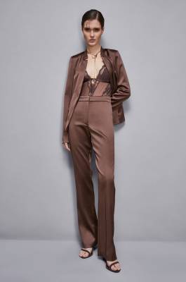 Pantalon en satin à la coupe régulière, Marron, Patrizia Pepe