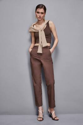Cotton blend cigarette pants, Brown, Patrizia Pepe