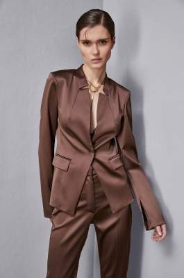 Veste coupe slim en satin, Marron, Patrizia Pepe