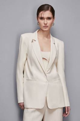Regular fit viscose and linen jacket, Beige, Patrizia Pepe
