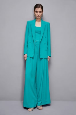 Regular fit double-breasted crepe jacket, Green, Patrizia Pepe