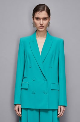 Regular fit double-breasted crepe jacket, Green, Patrizia Pepe