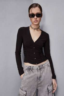 Cardigan effect sweater, Black, Patrizia Pepe