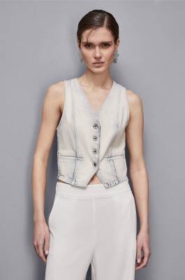 Gilet in denim, Blu, Denim