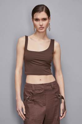 Essential jersey skinny top, Brown, Patrizia Pepe