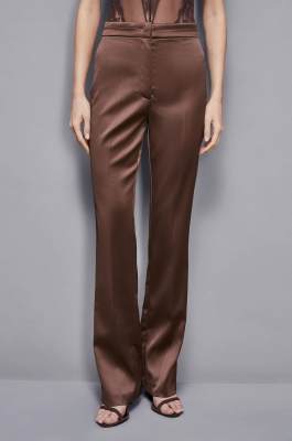 Pantalon en satin à la coupe régulière, Marron, Patrizia Pepe