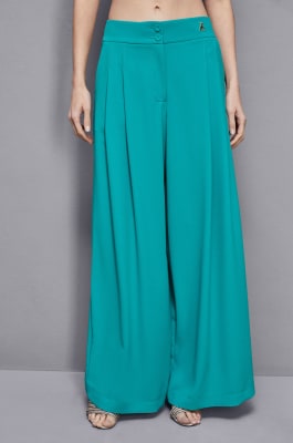 Palazzo pants with pleats, Green, Patrizia Pepe