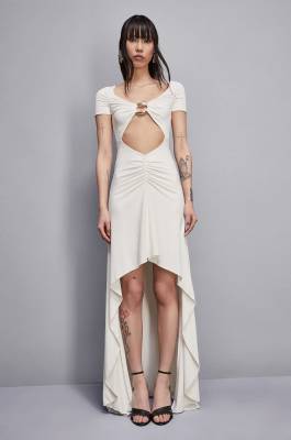 Mermaid skinny dress wide neckline, White, Patrizia Pepe