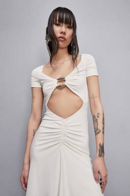 Mermaid skinny dress wide neckline, White, Patrizia Pepe