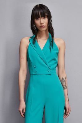 Double-breasted crepe jumpsuit, Green, Patrizia Pepe