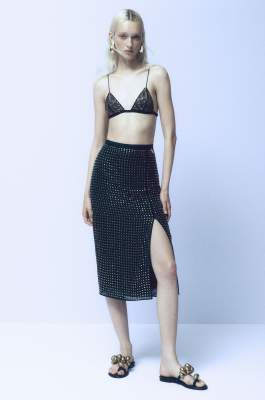 Jupe midi avec strass, Noir, Patrizia Pepe