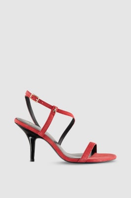 Heeled sandals in suede leather, Red, Patrizia Pepe
