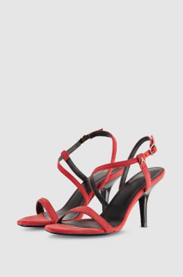 Heeled sandals in suede leather, Red, Patrizia Pepe