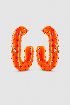 Rhinestone hoop earrings, Orange, Patrizia Pepe