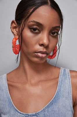 Rhinestone hoop earrings, Orange, Patrizia Pepe