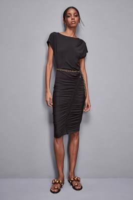 Midi dress with ruffling, Black, Patrizia Pepe