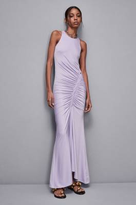 Long dress with ruffling, Purple, Patrizia Pepe